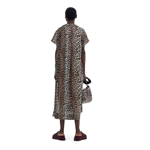 Ganni Organic Cotton Leopard Beach Kaftan Dress Womens XXS/XS Swim Cover Up New - Picture 2 of 12